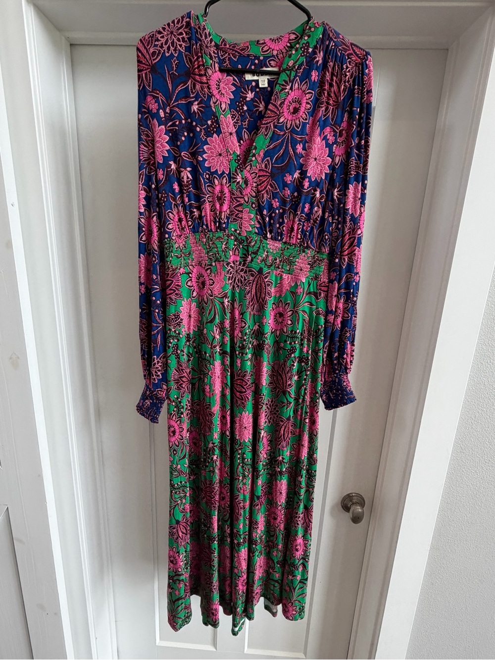 Boden Floral Midi Dress in Navy, Pink & Green
